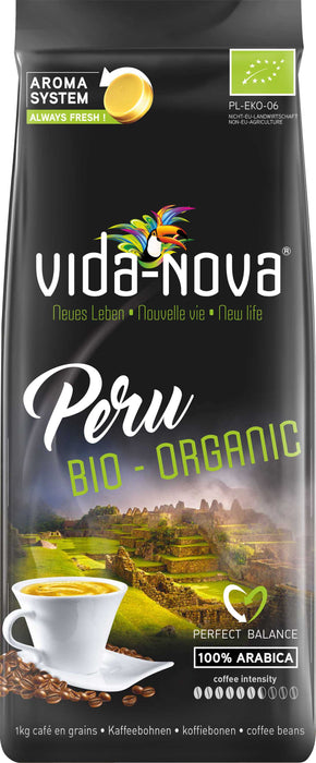 VIDA NOVA - COFFEE BEANS - PREMIUM 100% ARABICA PERU ORGANIC  - 1 KG