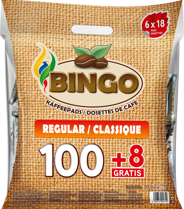 BINGO - SENSEO®* COMPATIBLE COFFEE PADS - CLASSIC - 100 + 8 PCS