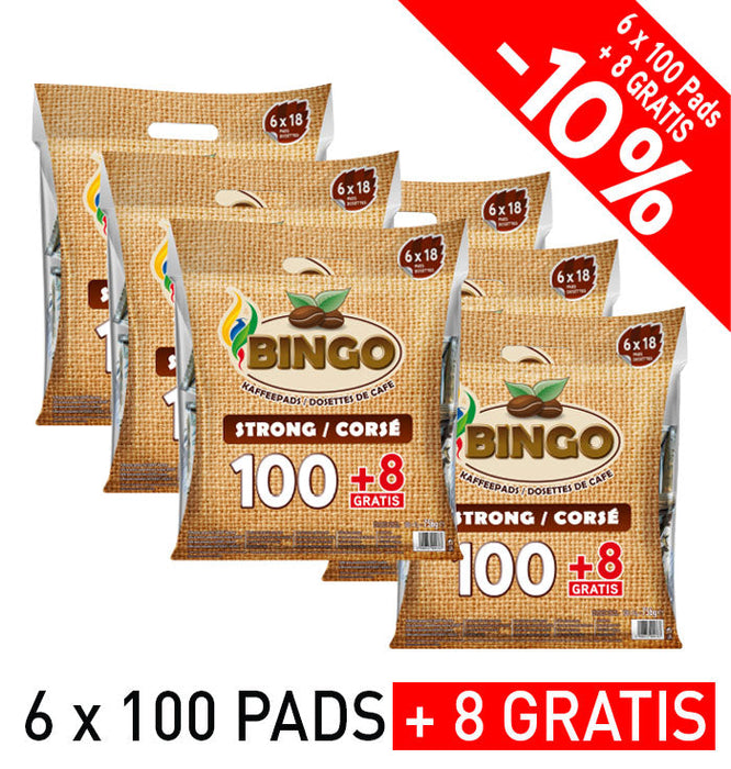 BINGO - SENSEO®* COMPATIBLE COFFEE PADS - STRONG - 100 + 8 PCS